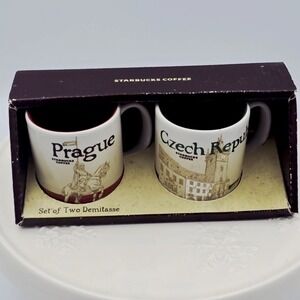 2pc Set Starbucks 3oz Small Mini Espresso Mugs Prague Czech Republic Demitasse